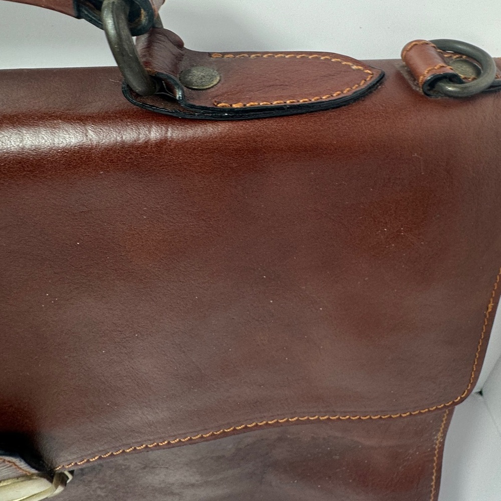 Vintage Old Angler Firenze Italian Leather Briefcase Messenger Bag Brown Laptop - Picture 10 of 13